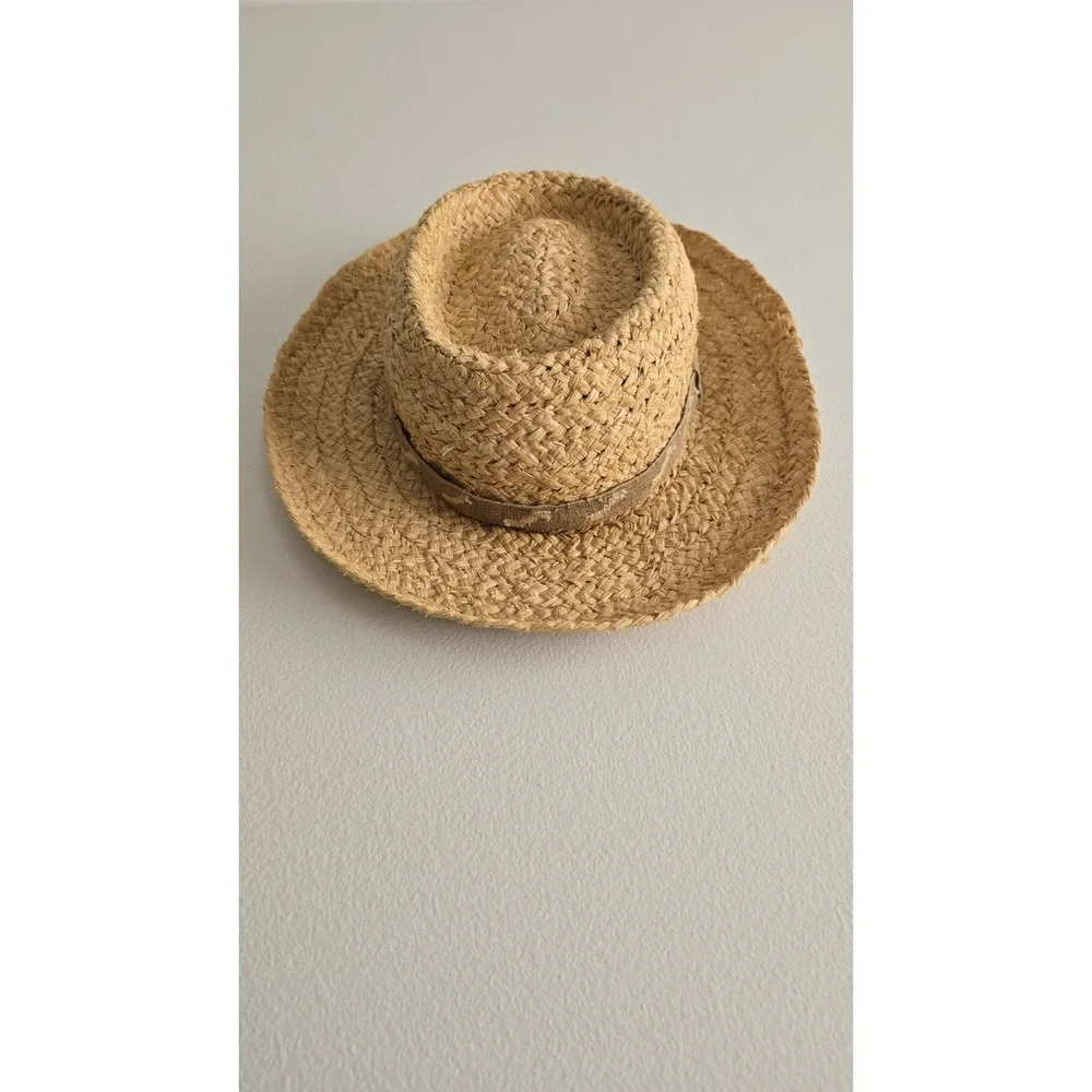 Vintage Genuine Raffia Straw Hat Fedora Safari Style Natural Summer Beach‎ Hat